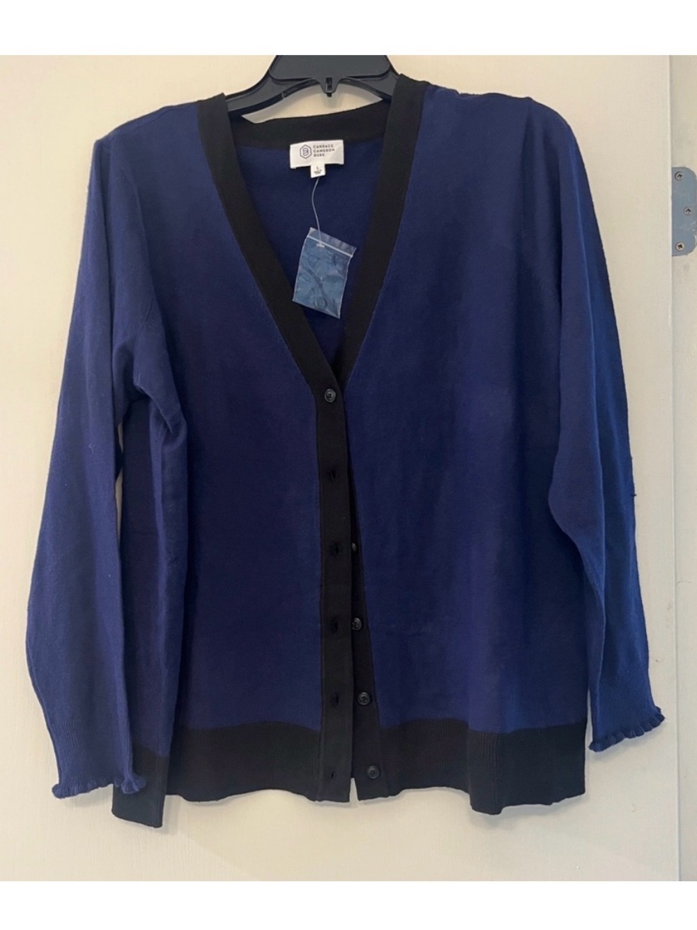 NWOT Candace Cameron Bure Navy and Black V-Neck Button Cardigan